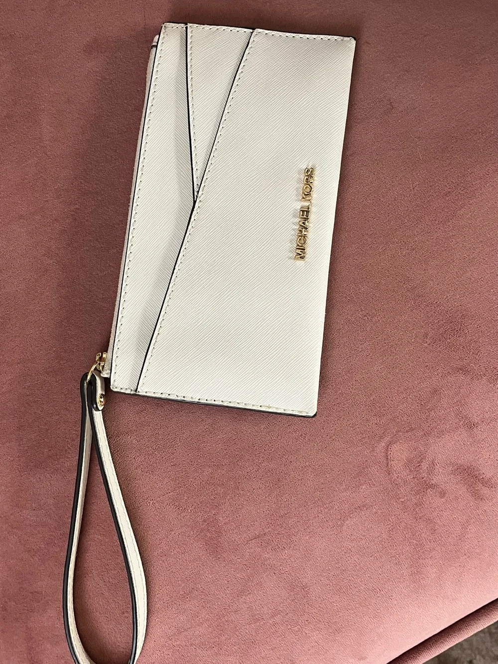 Michael Kors Cream Saffiano Wristlet Wallet with Gold Logo